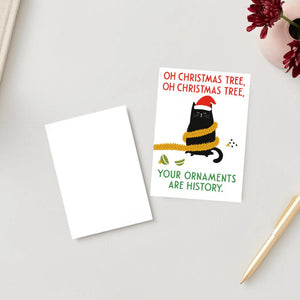Funny Cat Christmas Card - Ornaments Christmas Cat - Funny Xmas Cards For Cat Lovers - Cat destroyed ornaments, cat mums Funny postcard