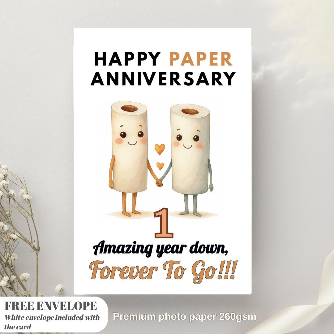 Funny 1st Anniversary Card, Unique Design, 'Happy Paper Anniversary' Personalised Birthday Card Greeting Card