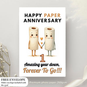 Funny 1st Anniversary Card, Unique Design, 'Happy Paper Anniversary' Personalised Birthday Card Greeting Card
