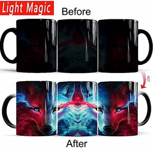 Mug, wolf Heat Sensitive Cup, Tea Coffee Magic Mug, Gift Mug, Magic Mug, Wolf Mug, Moon Wolf King, Coffee Mugs, Cup Color Changed