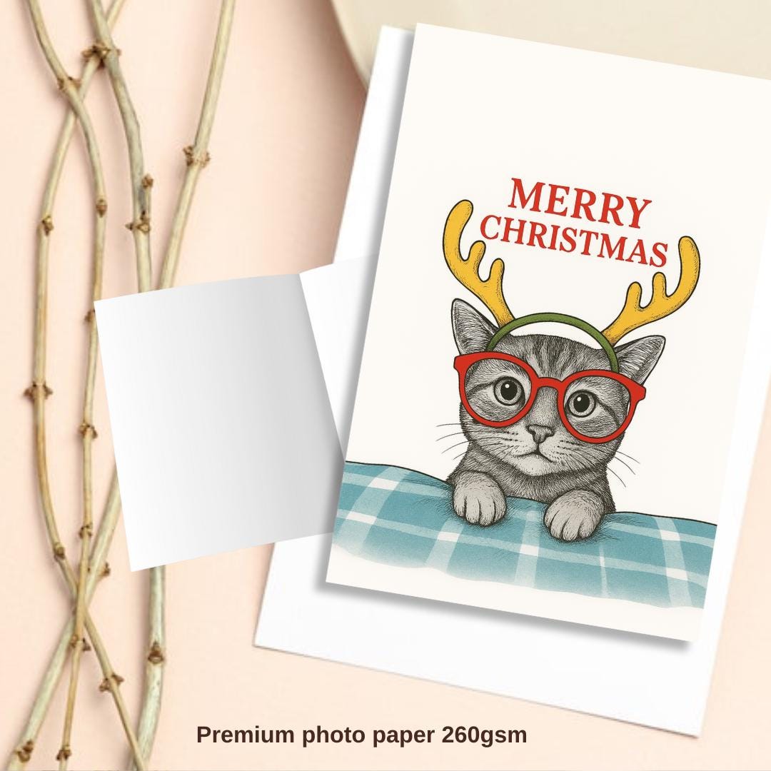 Funny Cat Lovers Christmas Card - Christmas Cat funny - Funny Xmas Cards For Cat Lovers - Cat on blanket , cat mums Funny