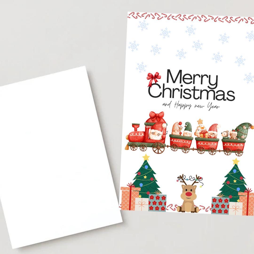 Christmas Card | Santa Train Xmas greeting Card | santa gift Card | Personalised Card name and age | For both of you | Santa Christmas card