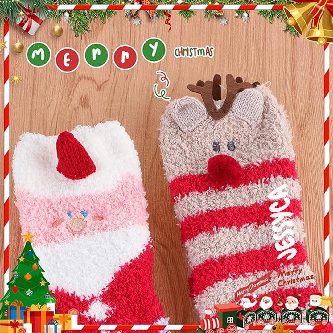 Personalized Christmas Fuzzy Socks for Women 2 Pairs Socks Cute Fluffy Socks Winter Warm Stockings Custom Name Socks Gift Ideas for Women