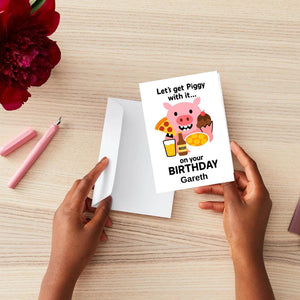 Birthday Card - Let's Get Piggy With It Personalised Greeting Card | Custom Name Card for your niece from grandma, aunt or loved one
