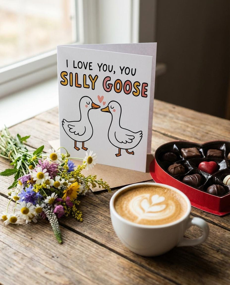 Silly Goose Gift Card Funny Silly Goose Greeting Card, I Love You Silly Goose Cute Goose Couple Card Romantic Anniversary Card for Boyfriend