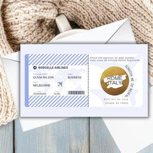 Custom  Boarding Pass Holiday Scratch Card – Personalised Plane Ticket Birthday Surprise Unique Gift for Travel Lovers or Honey Moon