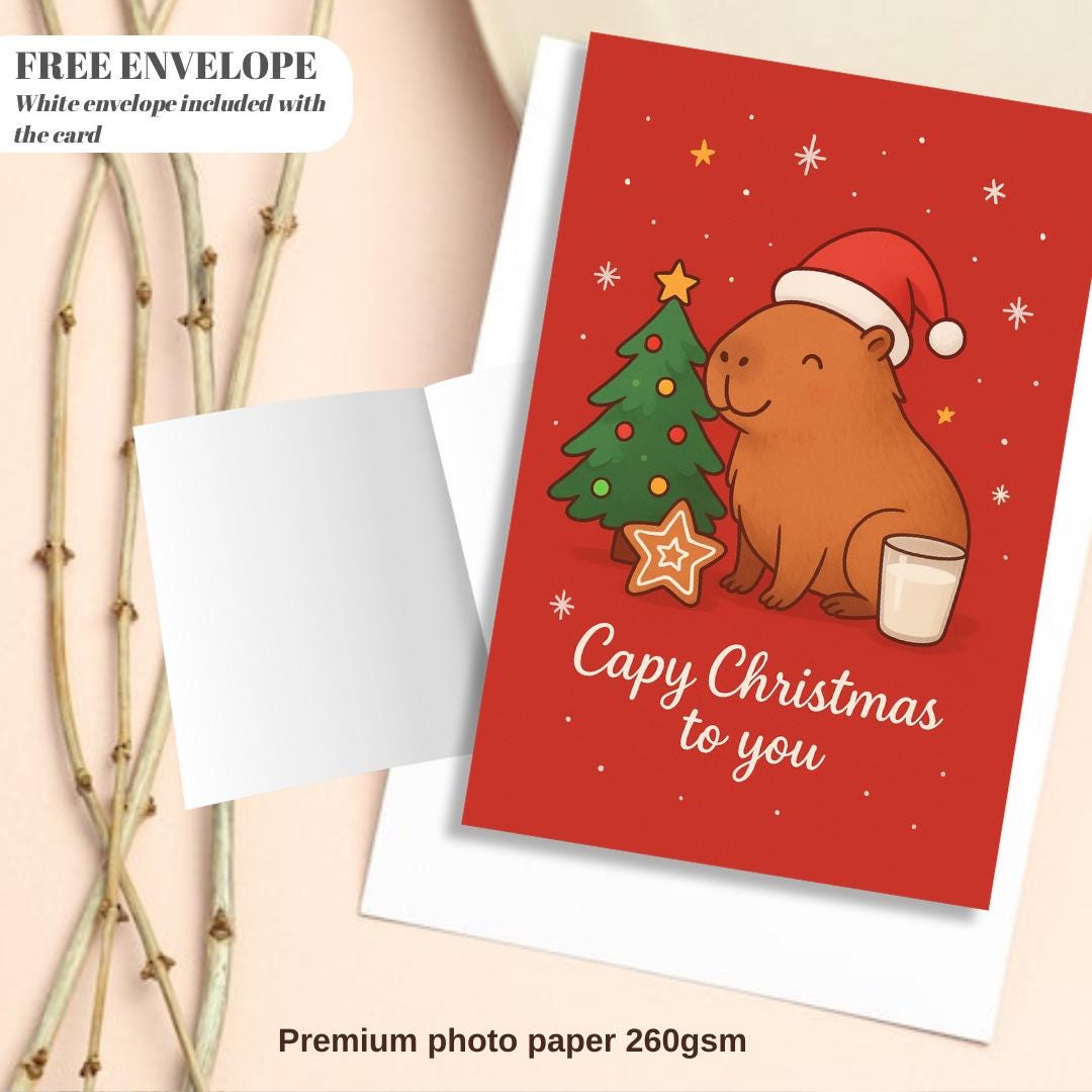 Capy Christmas Card  - Funny Capybara xmas  Cards For capybara Lovers - capy wishes Capy Christmas to you, capybara mums postcard