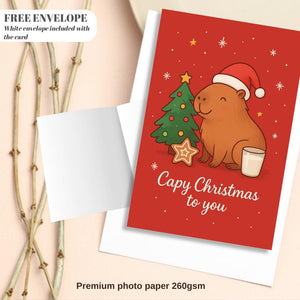 Capy Christmas Card  - Funny Capybara xmas  Cards For capybara Lovers - capy wishes Capy Christmas to you, capybara mums postcard