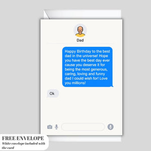 Dad birthday card Funny Dad Birthday Card – Sarcastic Dad Birthday Card A5 – Chat Message Card for Dad with Love Message & “OK” Reply