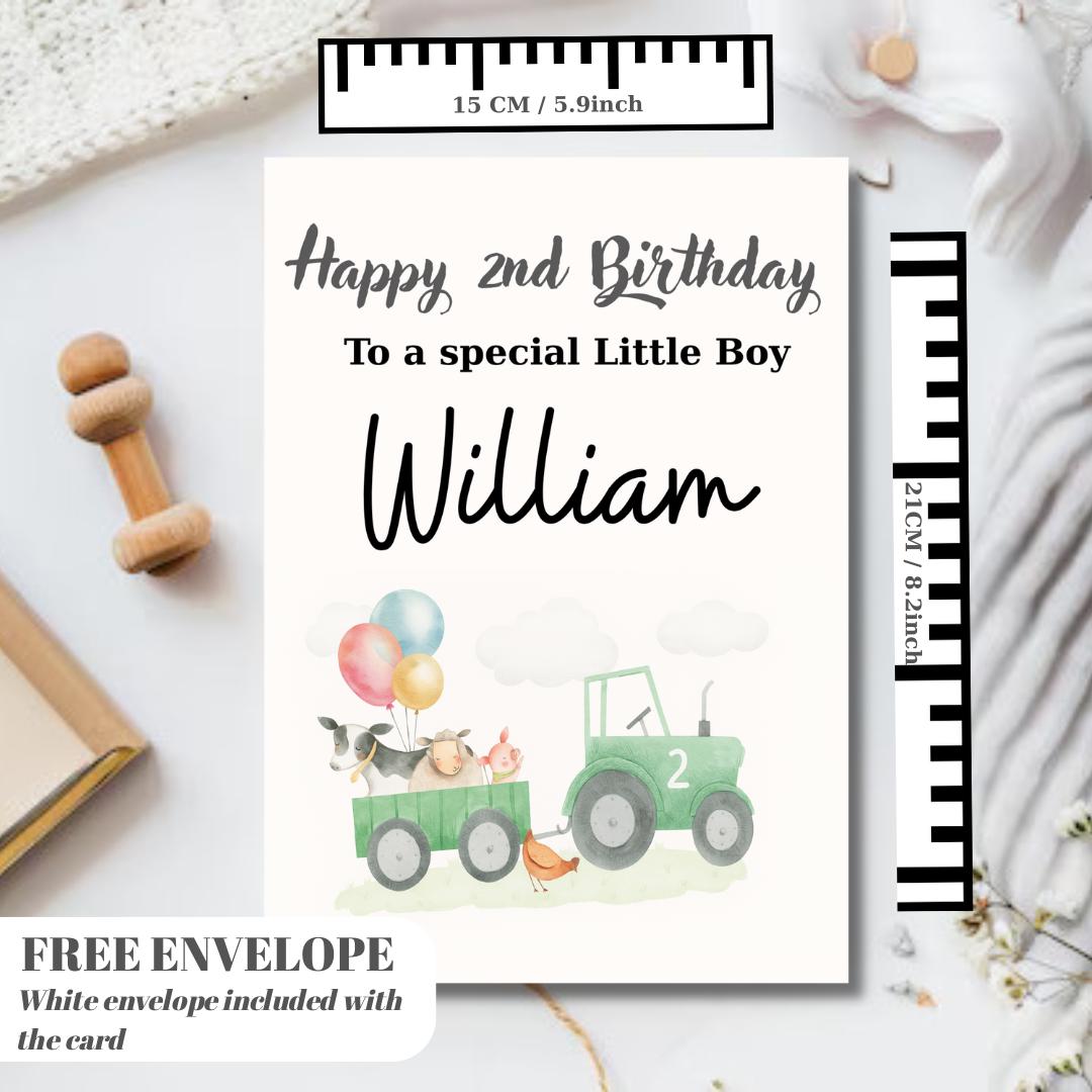 Personalised 2nd Birthday Card For Boy, Son 2nd Birthday Card, Animal Second Birthday Gift For Little Boy, 2nd Birthday Gift, Nephew