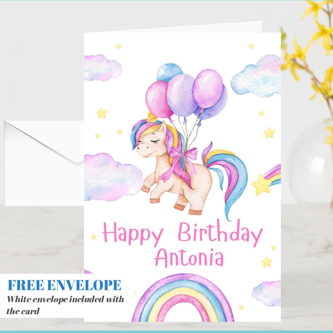 Unicorn birthday card | Personalised Girl Greeting Card | Custom Number Card for your niece from grandma, aunt or loved one with Unicorn