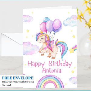 Unicorn birthday card | Personalised Girl Greeting Card | Custom Number Card for your niece from grandma, aunt or loved one with Unicorn