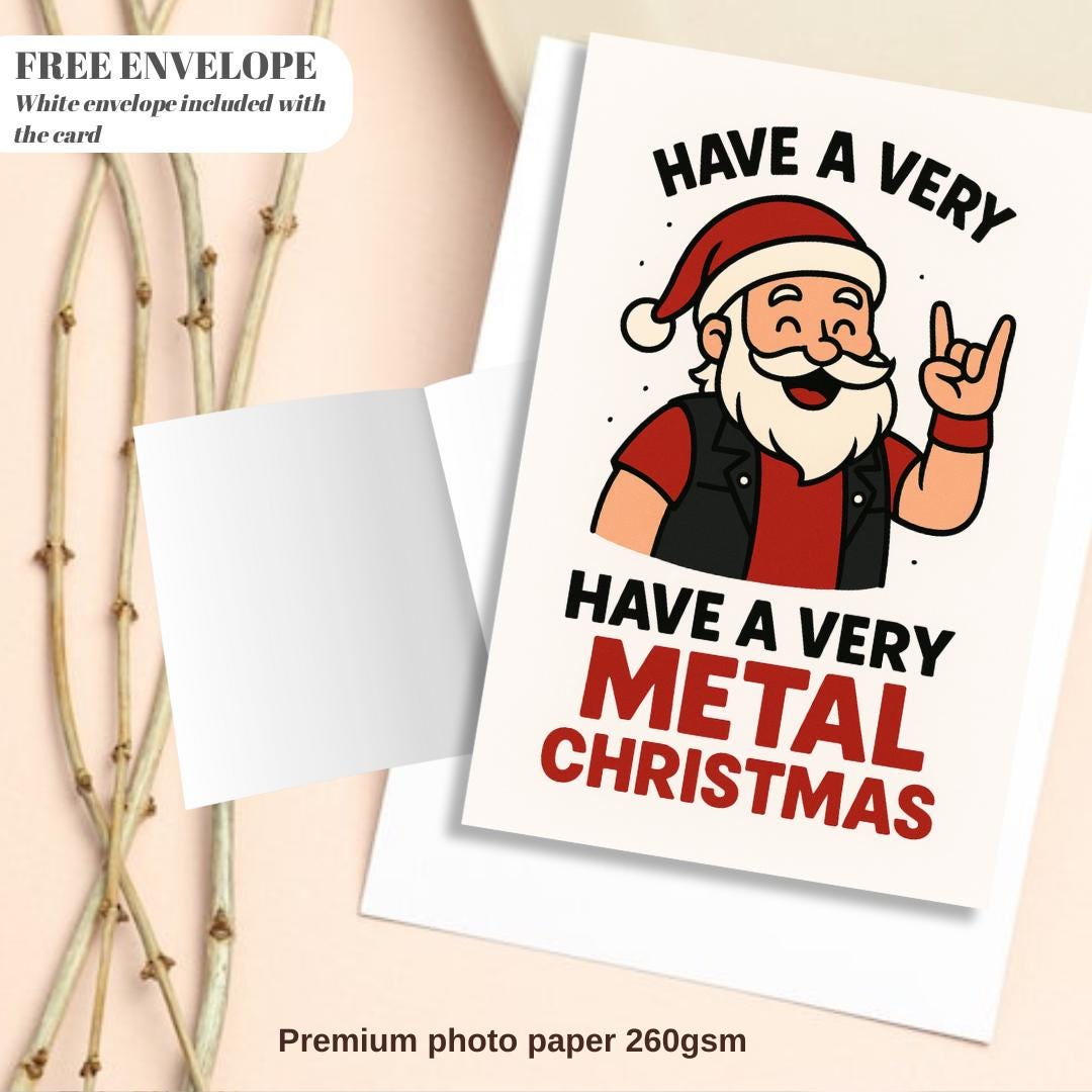 Have a Very Metal Christmas Card – Funny Rock Santa Card for Metalheads, Guitar Players, Bikers & Alternative Christmas Fans
