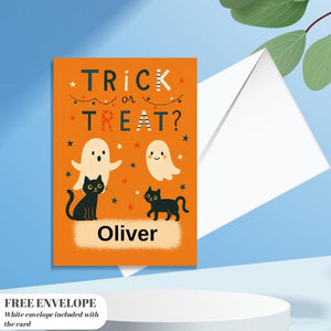 Personalised Halloween Card - Trick or Treat- Cheeky Gift For Sister Brother Friends