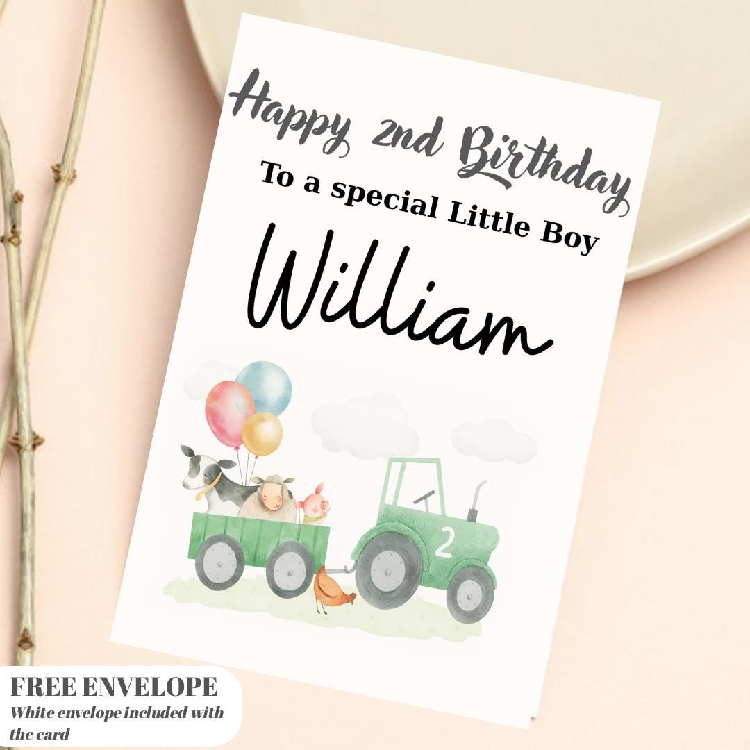 Personalised 2nd Birthday Card For Boy, Son 2nd Birthday Card, Animal Second Birthday Gift For Little Boy, 2nd Birthday Gift, Nephew
