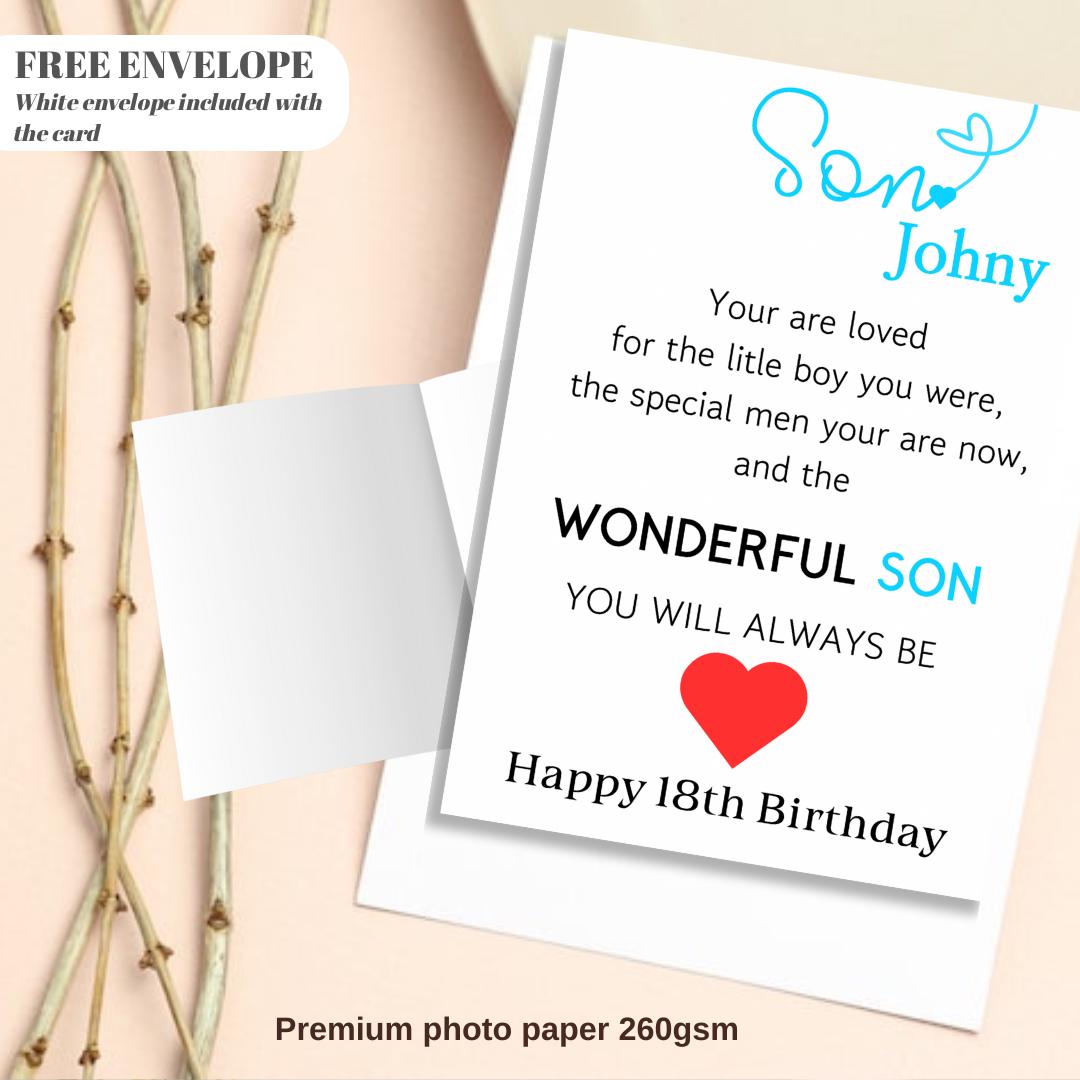 Personalised SON Birthday Card Quote Coming of Age 21st 18th 16th 30th 40th Wonderful Son Card for him