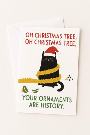 Funny Cat Christmas Card - Ornaments Christmas Cat - Funny Xmas Cards For Cat Lovers - Cat destroyed ornaments, cat mums Funny postcard
