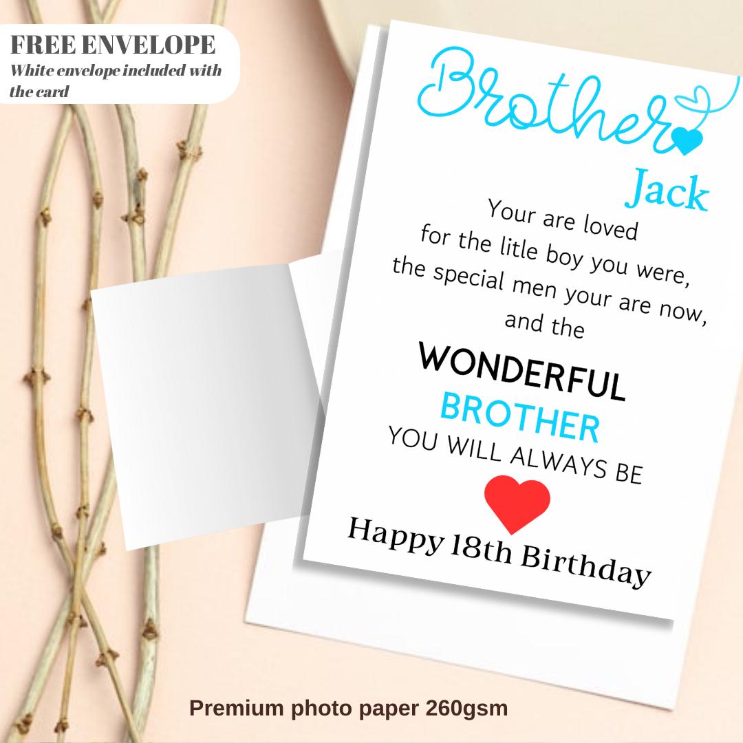Personalised Brother Birthday Card Quote Coming of Age 21st 18th 16th 30th 40th Wonderful Brother Card for him