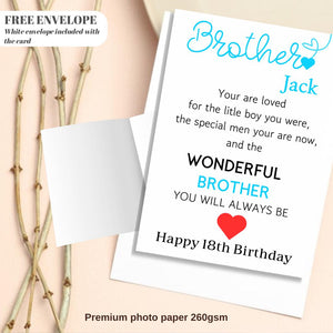 Personalised Brother Birthday Card Quote Coming of Age 21st 18th 16th 30th 40th Wonderful Brother Card for him