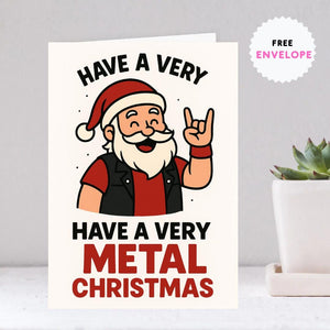 Have a Very Metal Christmas Card – Funny Rock Santa Card for Metalheads, Guitar Players, Bikers & Alternative Christmas Fans
