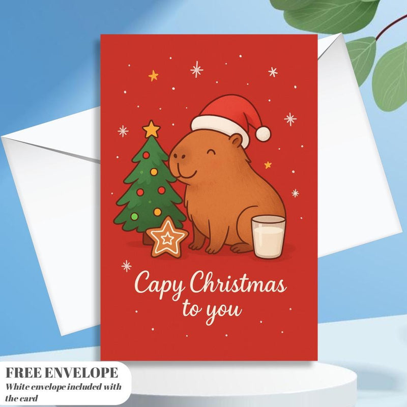Capy Christmas Card  - Funny Capybara xmas  Cards For capybara Lovers - capy wishes Capy Christmas to you, capybara mums postcard