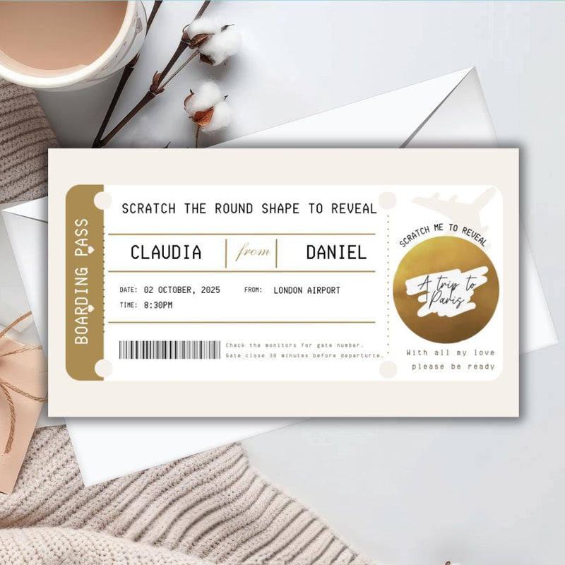 Custom Holiday Boarding Pass Scratch Card – Personalised Plane Ticket Birthday Surprise Unique Gift for Travel Lovers or Honey Moon