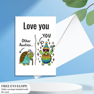Funny Auntie Card - “Other Aunties vs. You” Disco Turtle Design
