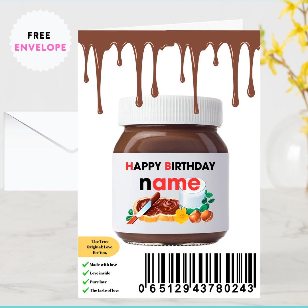 Personalized Chocolate Spread High-Quality card Birthday Anniversary greeting card Custom Nutella card Name card Favors Gift