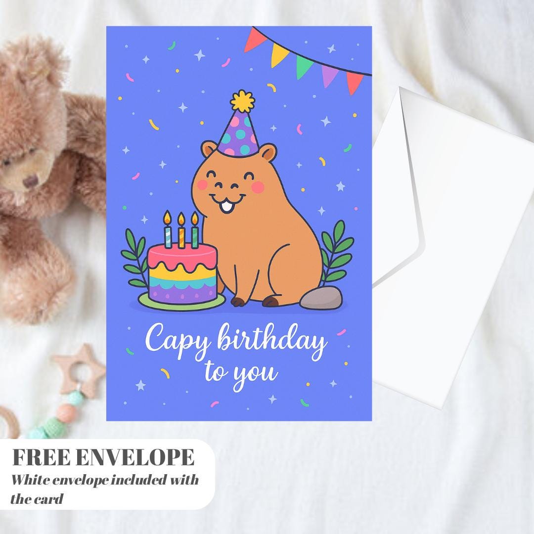 Capy Birthday - Capybara Birthday Card Cute animal birthday cards Hand drawn animal art capybara greeting card A5 size