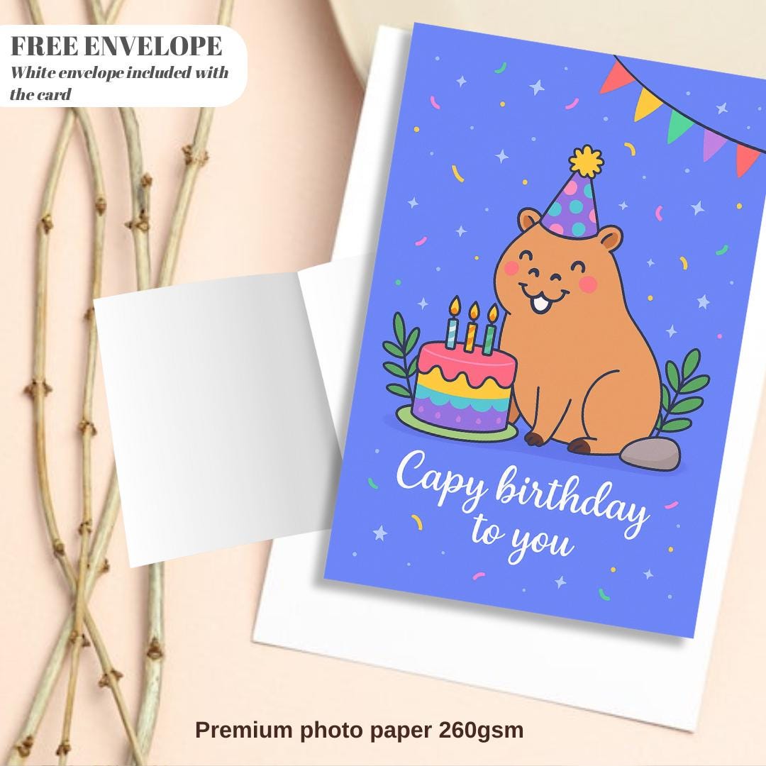Capy Birthday - Capybara Birthday Card Cute animal birthday cards Hand drawn animal art capybara greeting card A5 size