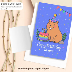 Capy Birthday - Capybara Birthday Card Cute animal birthday cards Hand drawn animal art capybara greeting card A5 size