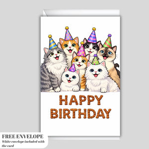 Funny Cat Birthday Greeting Card, Meme Cats Party Card, Cat Lover Birthday Card, Cute Pet Birthday Card
