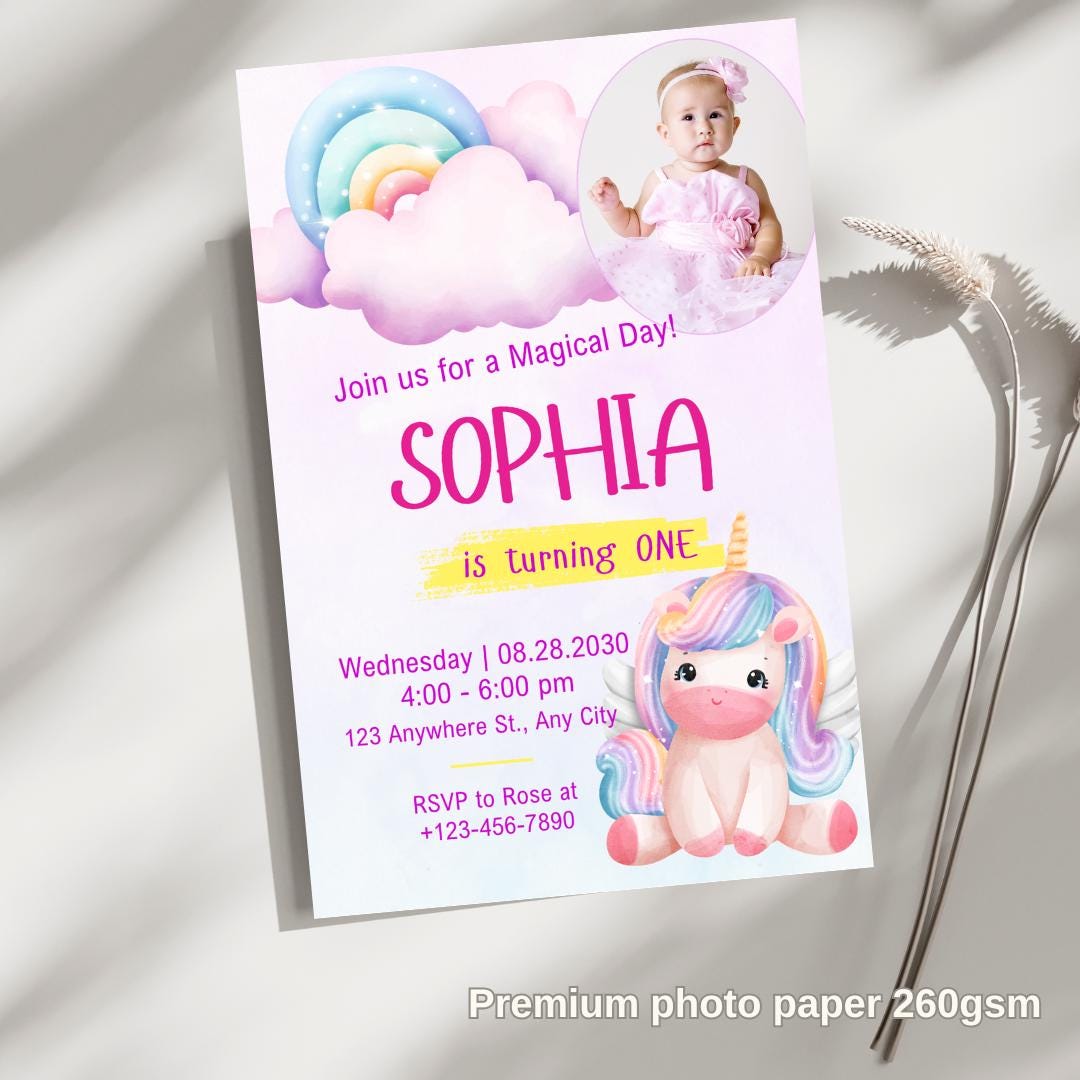Unicorn birthday card invitation 1st, 2nd, 3rd, Personalised invitation for birthday party unicorn style invitation card with lovely Unicorn
