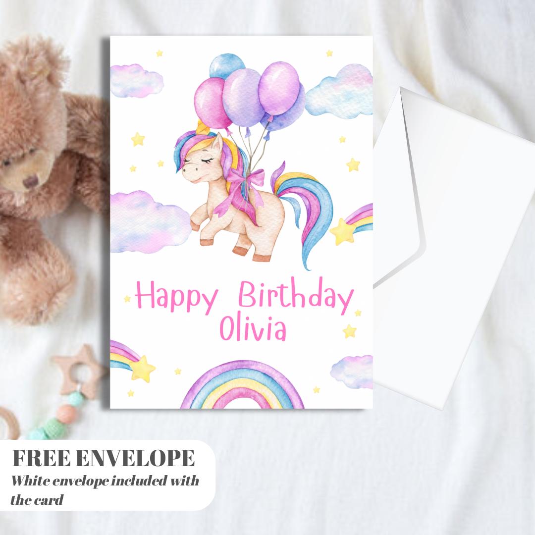 Unicorn birthday card | Personalised Girl Greeting Card | Custom Number Card for your niece from grandma, aunt or loved one with Unicorn