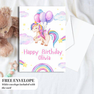 Unicorn birthday card | Personalised Girl Greeting Card | Custom Number Card for your niece from grandma, aunt or loved one with Unicorn