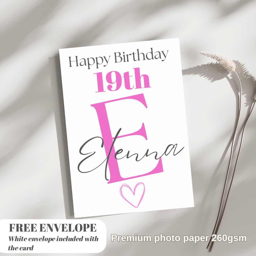 Happy 19th Birthday Card | Personalised Girl Greeting Card | Custom Number Card for your niece from grandma, aunt or loved one