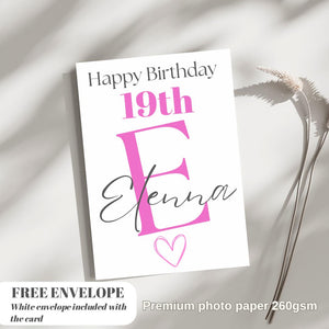 Happy 19th Birthday Card | Personalised Girl Greeting Card | Custom Number Card for your niece from grandma, aunt or loved one