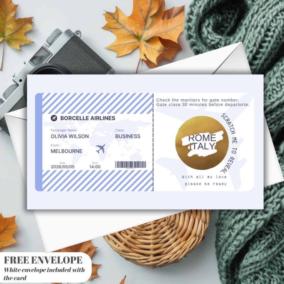 Custom  Boarding Pass Holiday Scratch Card – Personalised Plane Ticket Birthday Surprise Unique Gift for Travel Lovers or Honey Moon