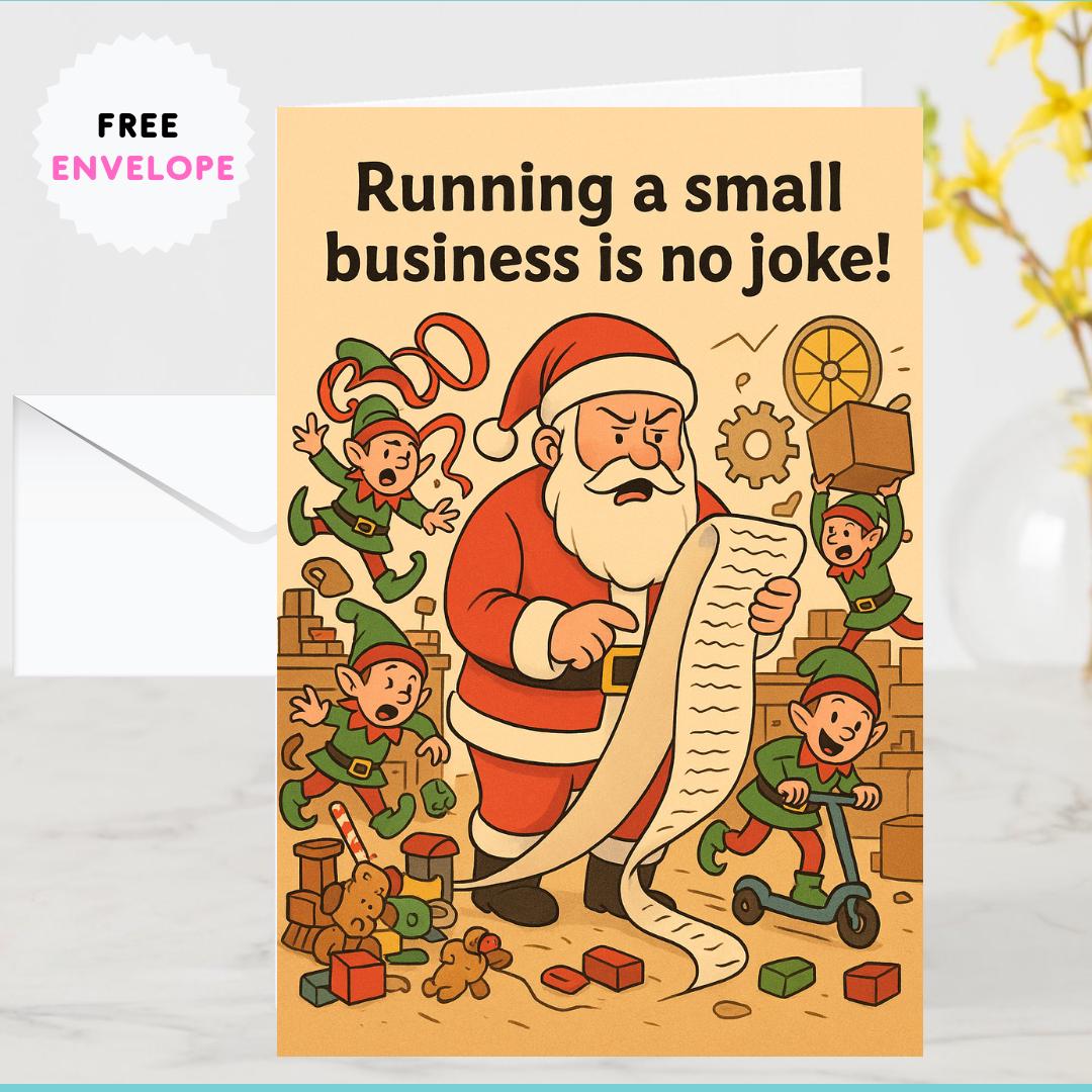 Funny Santa Christmas Card for Small Business Owners – “Running a Small Business Is No Joke” – Entrepreneur Holiday Card