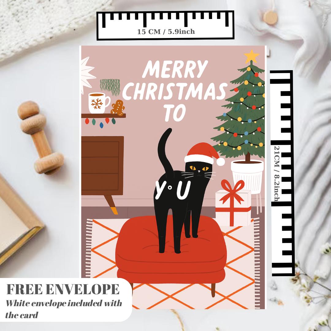 Funny Cat Christmas Card - Christmas Lover Cat - Funny Xmas Cards For Cat Lovers - Cat wishes you Merry Christmas to you, cat mums postcard
