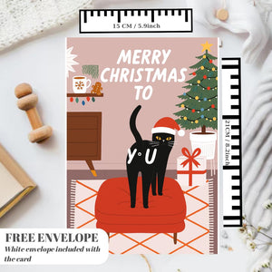 Funny Cat Christmas Card - Christmas Lover Cat - Funny Xmas Cards For Cat Lovers - Cat wishes you Merry Christmas to you, cat mums postcard