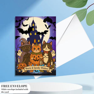 Funny Cat halloween Card - warm and spooky whises Cat - halloween Cards For Men Women - Cheeky Gift For Cat Lovers - Sister Brother Friend