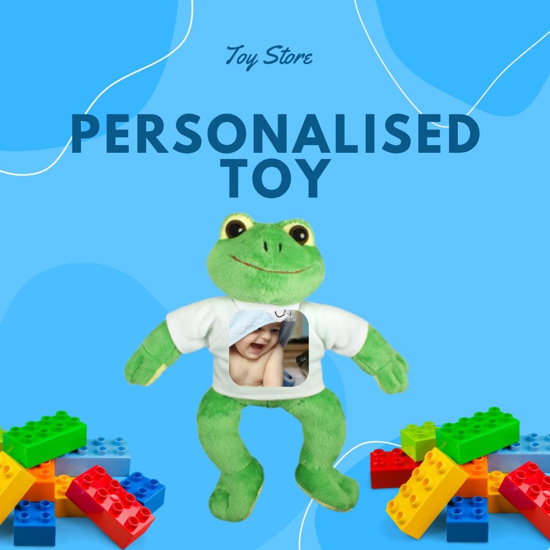 Personalized Frog Plush Toy with Photo or Text | Custom Gift for Baby, Kids, Mom, Grandma, Friend