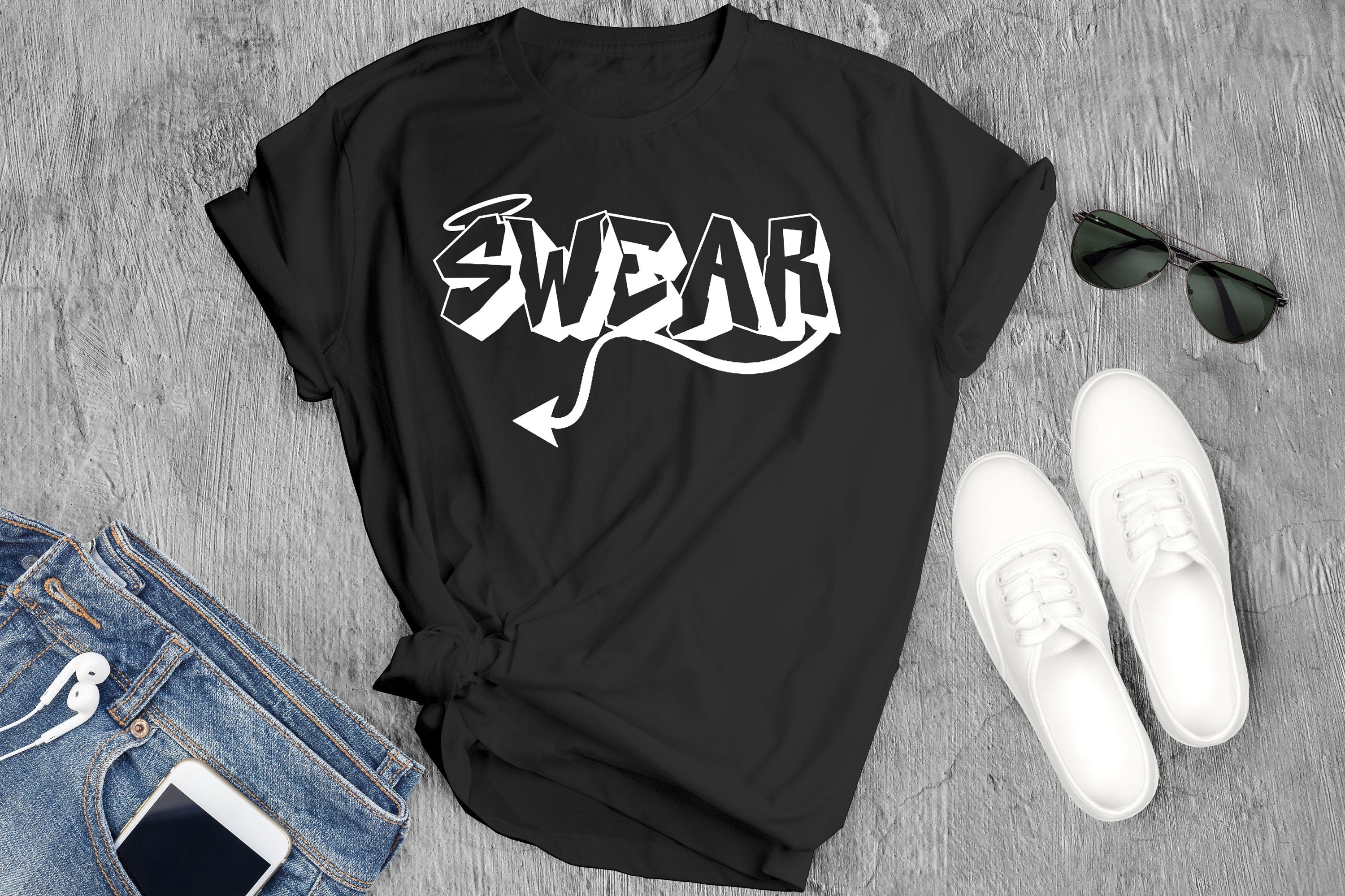 T-shirt, Aesthetic Crewneck, Popular Funny Vinyl print Swear,Evil and Angel signs  Men Shirt, Cotton Fitted STATEMENT Tee, nice, cool tees