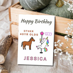 Birthday Card - Birthday Funny Card For Women, Unicorn Pole Dancer, Other 40 Year Olds You