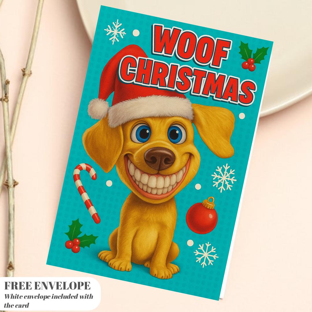Dog meme Christmas Card  - Funny dog lover xmas  Cards For dog Lovers - dog wishes woof Christmas to you, meme dog mums postcard
