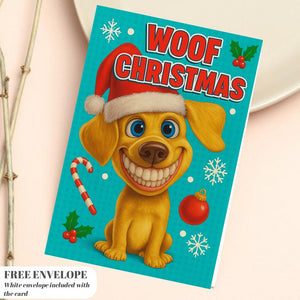 Dog meme Christmas Card  - Funny dog lover xmas  Cards For dog Lovers - dog wishes woof Christmas to you, meme dog mums postcard