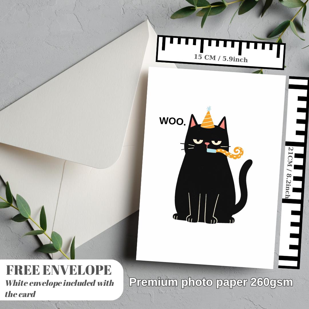 Funny Cat Birthday Card - Woo Grumpy Cat - Sarcastic Birthday Cards For Men Women - Cheeky Gift For Cat Lovers - For Sister Brother Friends