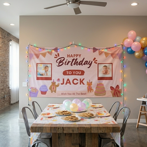 Personalised Birthday Banner with 2 Photos - Premium Glossy Paper, 60x120cm - Fast Shipping Ireland