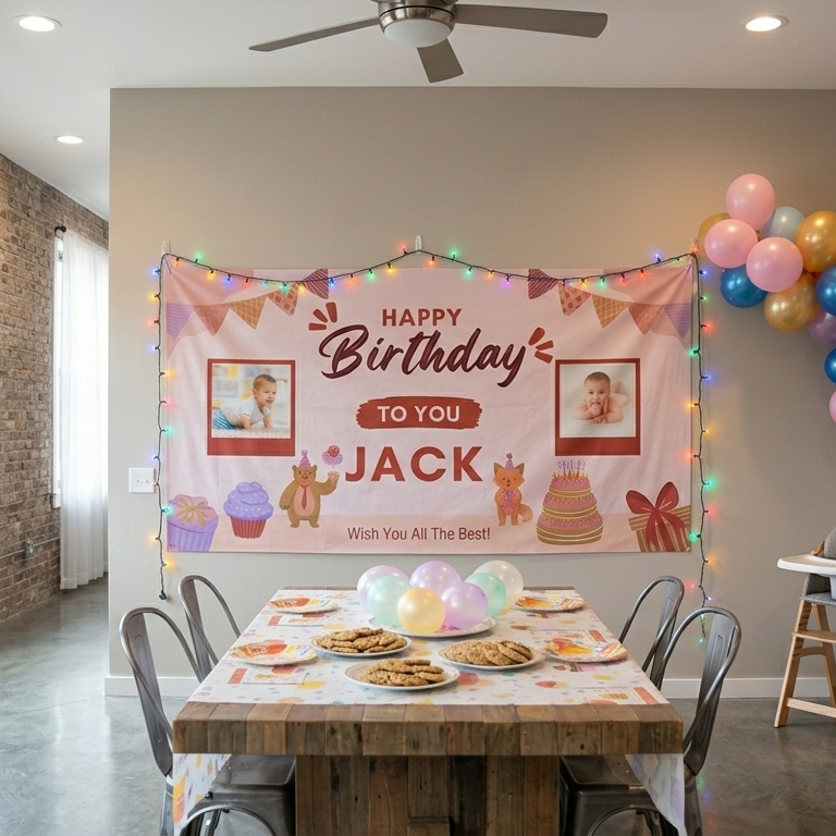 Personalised Birthday Banner with 2 Photos - Premium Glossy Paper, 60x120cm - Fast Shipping Ireland